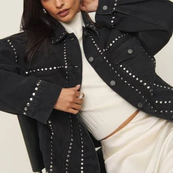 Reformation Brooks Oversized Studded Denim Jacket - Picture 1 of 5